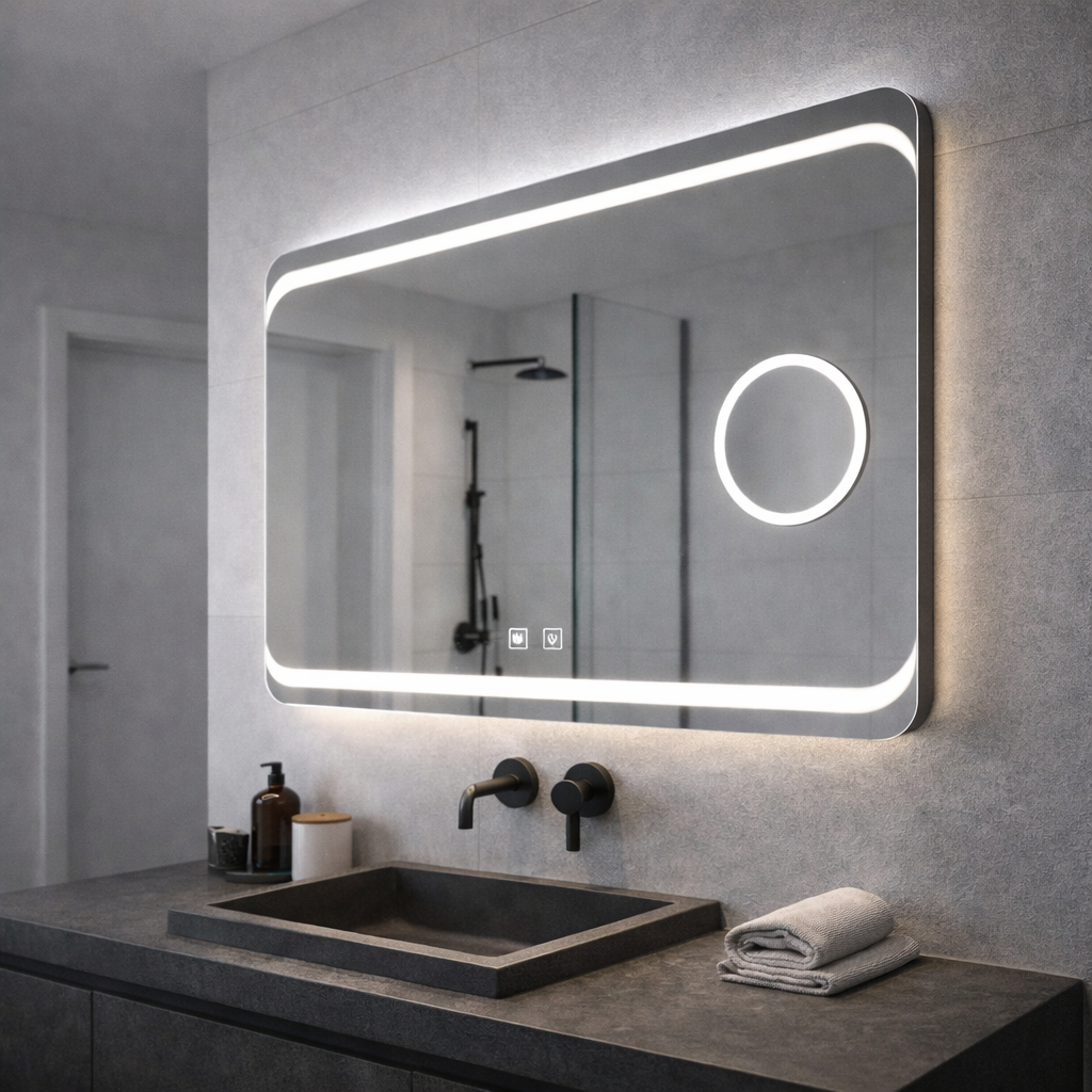 Ορθογώνιος καθρέφτης LED, 80x60 εκ., Stella Touch, Καθρέφτες συστήματος απομίμησης Korman E Προεπιλεγμένος τίτλος Alessandro Design