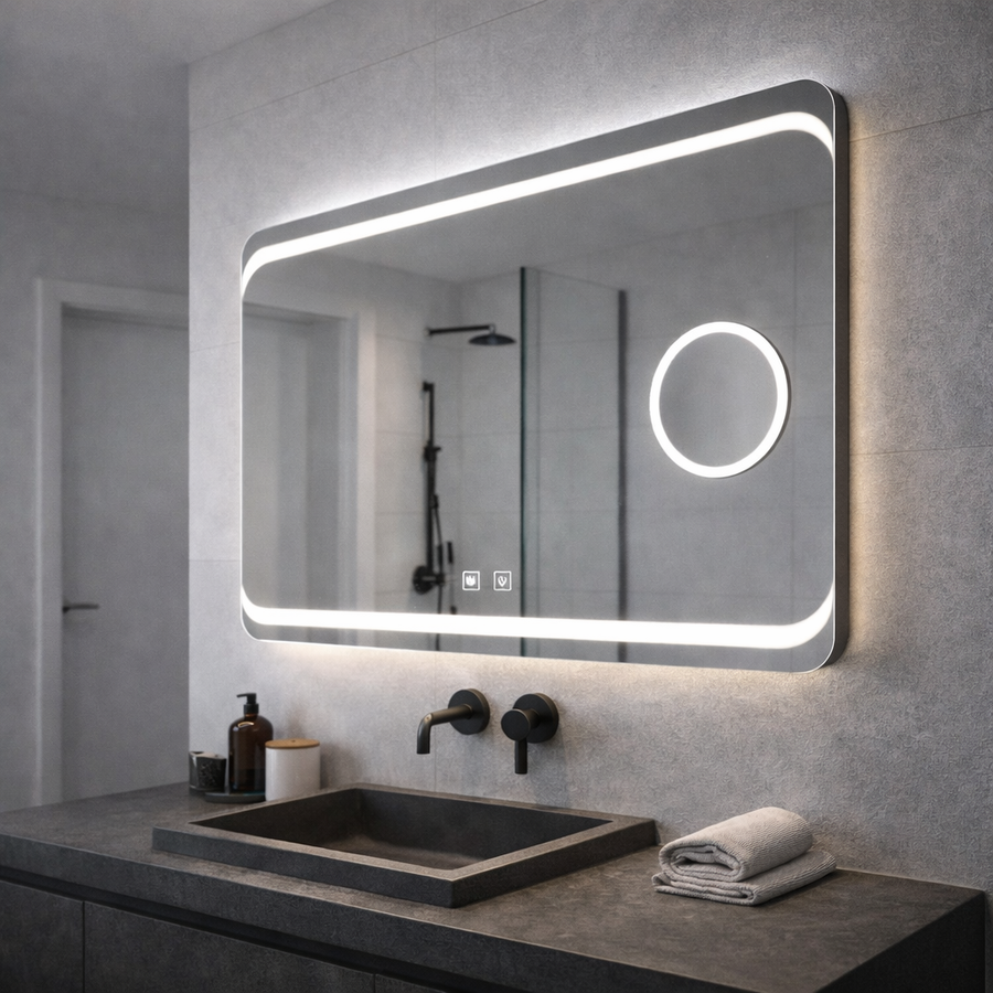 Ορθογώνιος καθρέφτης LED, 80x60 εκ., Stella Touch, Καθρέφτες συστήματος απομίμησης Korman E Προεπιλεγμένος τίτλος Alessandro Design