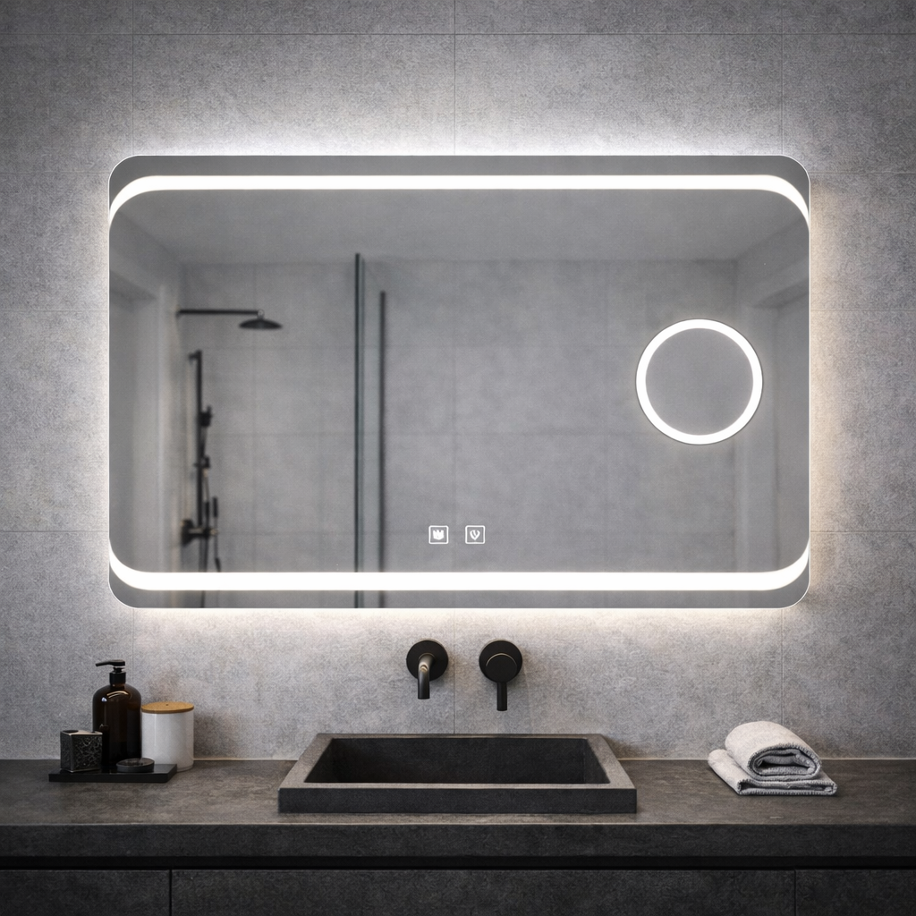 Ορθογώνιος καθρέφτης LED, 80x60 εκ., Stella Touch, Καθρέφτες συστήματος απομίμησης Korman E Προεπιλεγμένος τίτλος Alessandro Design