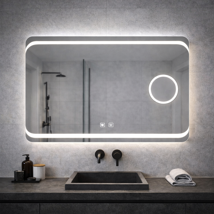 Ορθογώνιος καθρέφτης LED, 80x60 εκ., Stella Touch, Καθρέφτες συστήματος απομίμησης Korman E Προεπιλεγμένος τίτλος Alessandro Design