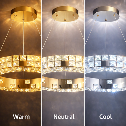 Lustra LED cu Telecomanda, LLC135/1GD, Cristal si Metal, 29W, 1 Cerc, Dimabila, Inaltime Reglabila, Lumina Rece/Calda/Neutra, Iluminat Luxos Lustre LED cu Telecomanda Default Title Alessandro Design