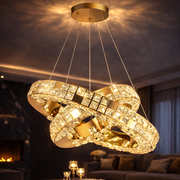 Lustra LED cu Telecomanda, LLC135/2GD, Cristal si Metal, 54W, 2 Cerc, Dimabila, Inaltime Reglabila, Lumina Rece/Calda/Neutra 3000K/4000K/6000K, Iluminat Luxos Lustre LED cu Telecomanda Default Title Alessandro Design