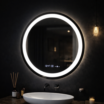 Στρογγυλός καθρέφτης LED, διάμετρος 50 cm, Celeste MotionGlow Marcello, Σύστημα αποθάμβωσης, Ρολόι & Θερμόμετρο, Ρυθμιζόμενο, Θερμό Ουδέτερο Ψυχρό Φως 3000K/4000K/6000K Καθρέφτες Marcello Προεπιλεγμένος τίτλος Alessandro Design