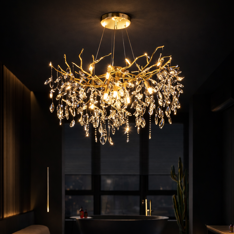 WALTZ Rhapsody Crystal Chandelier, 6x G9, Gold, 45cm, Ρυθμιζόμενο ύψος, Μεταλλικοί και Κρυστάλλινοι Πολυέλαιοι Προεπιλεγμένος τίτλος Alessandro Design