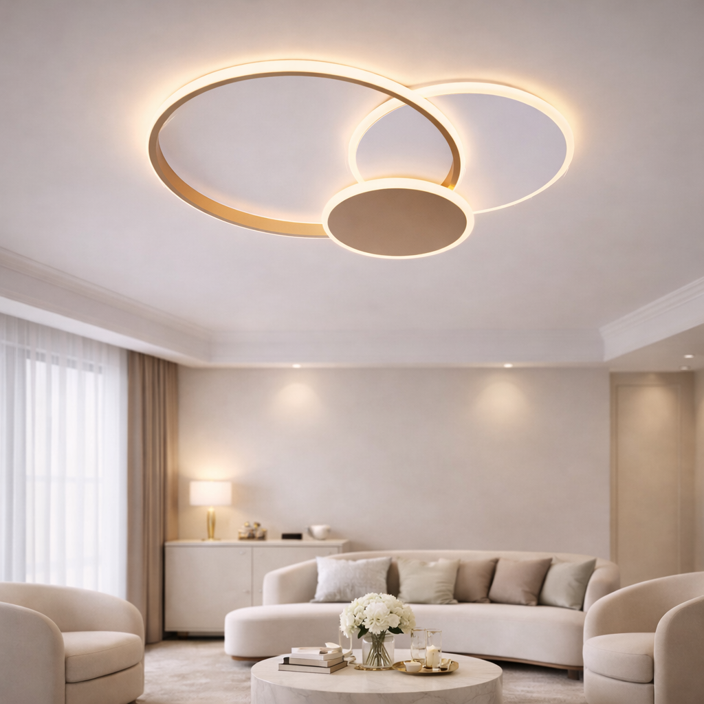 Πολυέλαιος LED με Τηλεχειριστήριο KILLIAN 46W, 3 κύκλοι, Κρύο/Ζεστό/Ουδέτερο φως 3000K/4000K/6000K, Ρυθμιζόμενο, Χρυσό Λευκό LED Πολυέλαιοι με Τηλεχειριστήριο Προεπιλεγμένος τίτλος Alessandro Design
