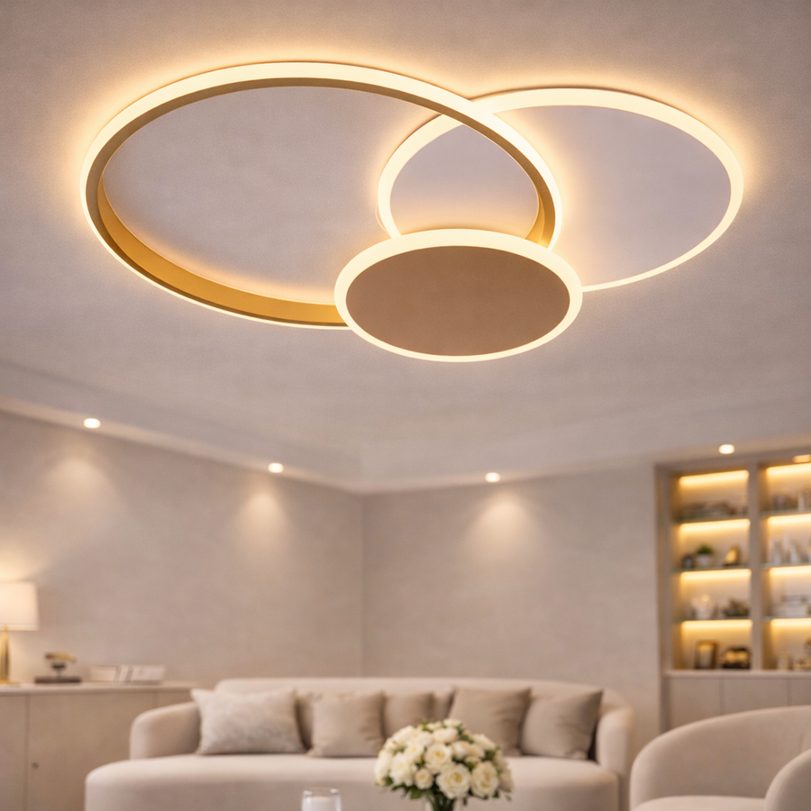 Πολυέλαιος LED με Τηλεχειριστήριο KILLIAN 46W, 3 κύκλοι, Κρύο/Ζεστό/Ουδέτερο φως 3000K/4000K/6000K, Ρυθμιζόμενο, Χρυσό Λευκό LED Πολυέλαιοι με Τηλεχειριστήριο Προεπιλεγμένος τίτλος Alessandro Design