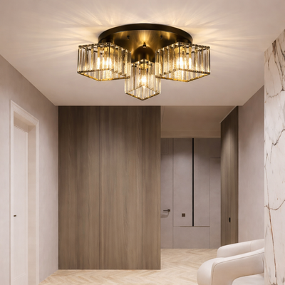 Sasha Modern Classic Chandelier, LC117/3BK, 3x E27, Metal and Crystal, Μαύρο, Αμπαζούρ