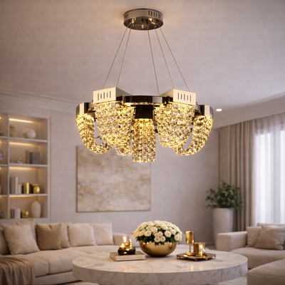 LED Crystal Chandelier 24W, CC370/800CH, Διάμετρος 80cm, Γυαλιστερό χρώμιο, Ρυθμιζόμενο ύψος, Θερμό Ουδέτερο Ψυχρό Φως 3000K/4000K/6000K, Μέταλλο και Κρύσταλλο