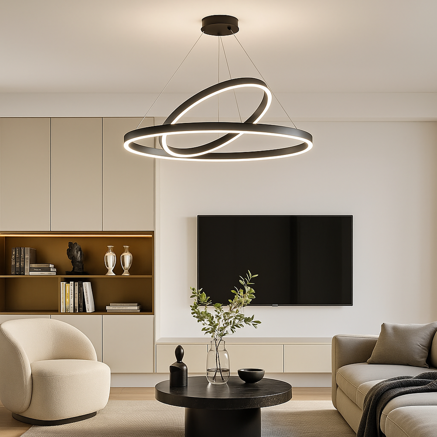 Κρεμαστός πολυέλαιος LED PAGANO 47W, 3000K, 2 κύκλοι, μαύρος, ρυθμιζόμενου ύψους Μοντέρνοι πολυέλαιοι Προεπιλεγμένος τίτλος Alessandro Design