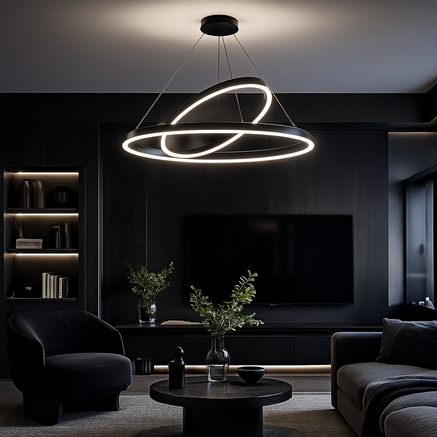Κρεμαστός πολυέλαιος LED PAGANO 47W, 3000K, 2 κύκλοι, μαύρος, ρυθμιζόμενου ύψους Μοντέρνοι πολυέλαιοι Προεπιλεγμένος τίτλος Alessandro Design
