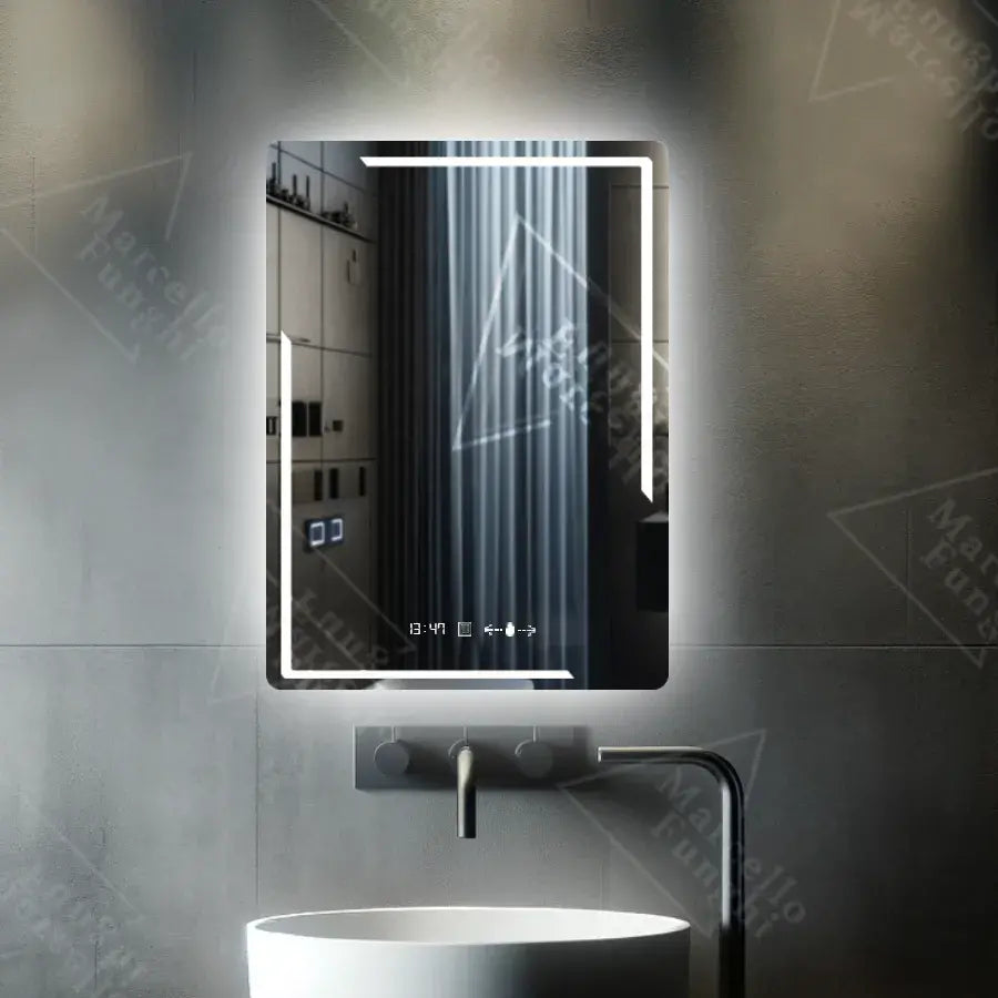 Ορθογώνιος καθρέφτης LED, 60x80 cm, Rayonnement MotionGlow Marcello, Σύστημα αποθάμβωσης, Ρολόι & Θερμόμετρο, Dimable Mirrors Marcello Προεπιλεγμένος τίτλος Alessandro Design
