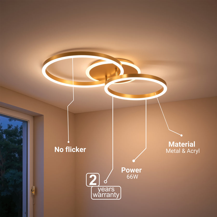 Πολυέλαιος LED με τηλεχειριστήριο RINOVA 66W, 2 κύκλοι, κρύο/θερμ/ουδέτερο φως, ρυθμιζόμενο, λαμπερό χρυσό LED πολυέλαιοι με τηλεχειριστήριο Προεπιλεγμένος τίτλος Alessandro Design