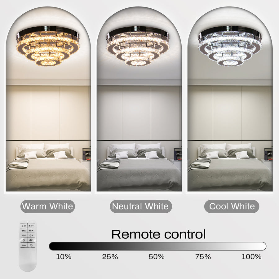 Lustra LED Cristal cu Telecomanda LLC151/500CH, 64W, 3 Elemente, lumina Rece/Calda/Neutra, Dimabila, Crom Lucios Lustre LED cu Telecomanda Default Title Alessandro Design