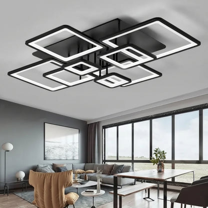 Πολυέλαιος LED με τηλεχειριστήριο ELLA 186W, 8 τετράγωνα, κρύο/θερμό/ουδέτερο φως, ρυθμιζόμενο, μαύροι πολυέλαιοι LED με τηλεχειριστήριο Προεπιλεγμένος τίτλος Alessandro Design
