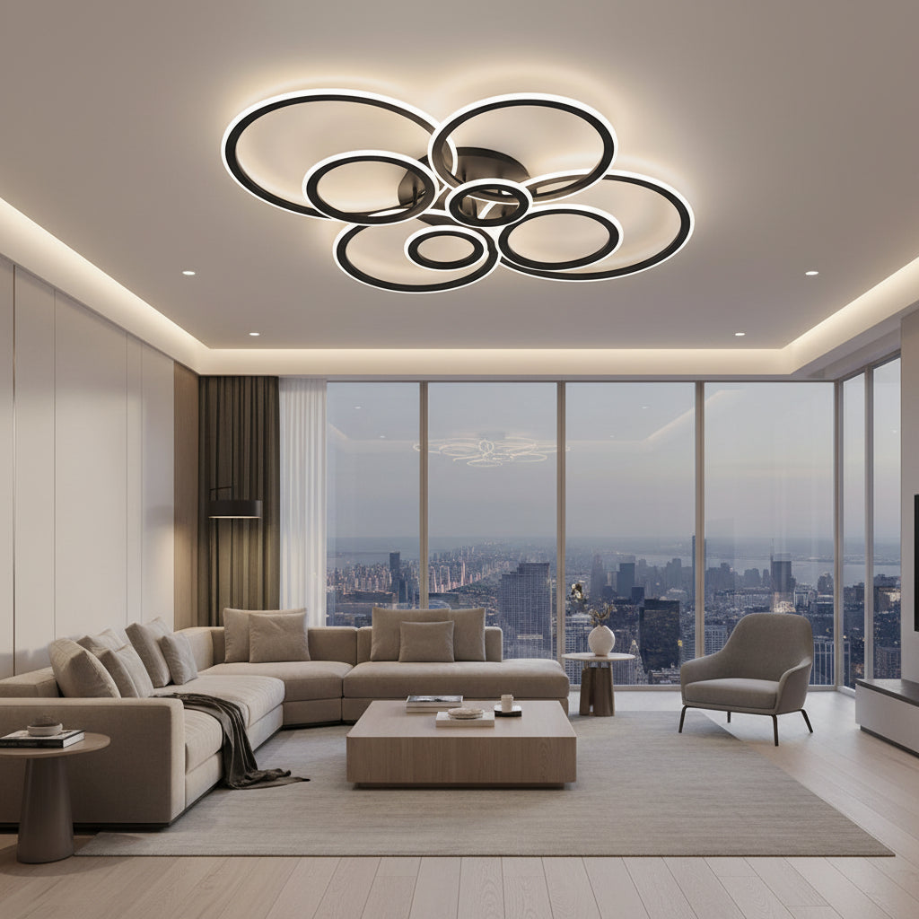 Πολυέλαιος LED με τηλεχειριστήριο BETTY 127W, 8 κύκλοι, κρύο/θερμ/ουδέτερο φως, ρυθμιζόμενο, μαύροι πολυέλαιοι LED με τηλεχειριστήριο Προεπιλεγμένος τίτλος Alessandro Design