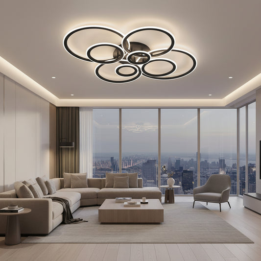 Πολυέλαιος LED με τηλεχειριστήριο BETTY 127W, 8 κύκλοι, κρύο/θερμ/ουδέτερο φως, ρυθμιζόμενο, μαύροι πολυέλαιοι LED με τηλεχειριστήριο Προεπιλεγμένος τίτλος Alessandro Design