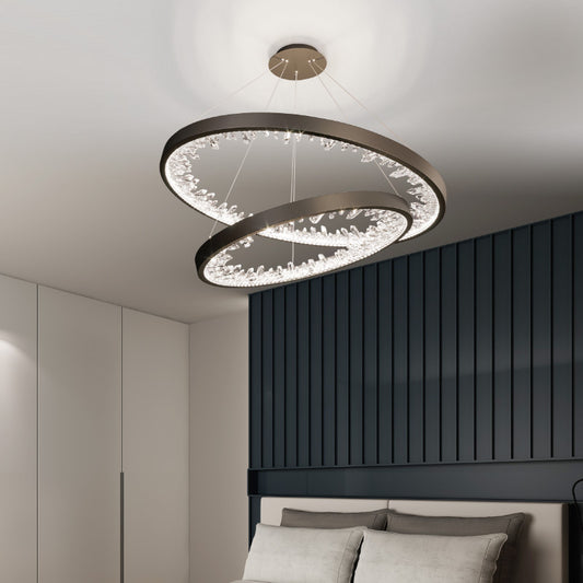 Lustra LED suspendata cu telecomanda, Cristale K9, 73W, 2 Cerc, 60 cm, lumina Rece/Calda/Neutra, Dimabila, Negru, Inaltime Reglabila Lustre Moderne Default Title Alessandro Design