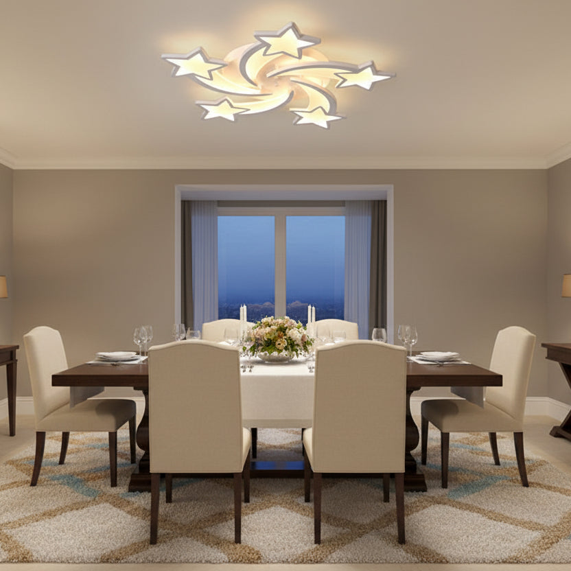 Πολυέλαιος LED με τηλεχειριστήριο IPOMOEA 85W, 5 αστέρια, Κρύο/Ζεστό/Ουδέτερο φως, Ρυθμιζόμενο, Λευκός πολυέλαιος LED με τηλεχειριστήριο Προεπιλεγμένος τίτλος Alessandro Design
