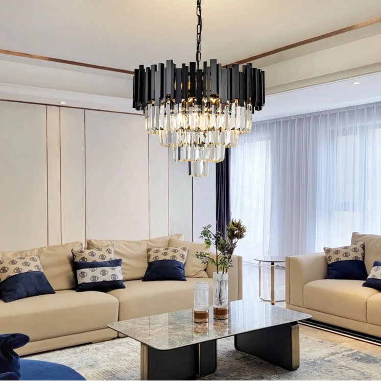 BLOIS Magno Crystal Chandelier 8x E14 D60 cm Μαύρος Χρυσός Ρυθμιζόμενος Ύψος Crystal Chandeliers Προεπιλεγμένος τίτλος Alessandro Design