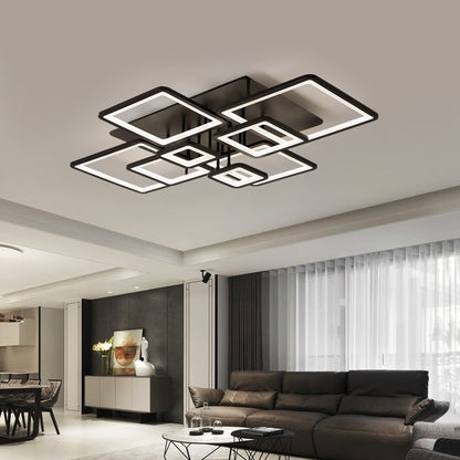 Πολυέλαιος LED με τηλεχειριστήριο ELLA 186W, 8 τετράγωνα, κρύο/θερμό/ουδέτερο φως, ρυθμιζόμενο, μαύροι πολυέλαιοι LED με τηλεχειριστήριο Προεπιλεγμένος τίτλος Alessandro Design