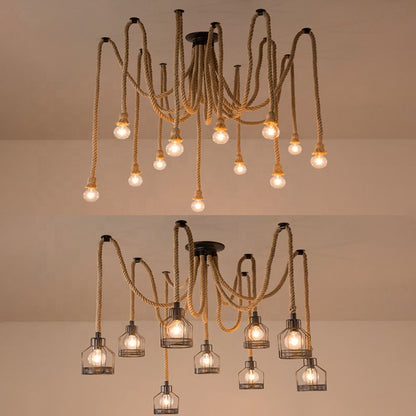 Vintage Chandelier LV121/10BK, 10xE27, Rustic, String and Metal, 2x100cm, Black Support Vintage Chandeliers Προεπιλεγμένος τίτλος Alessandro Design