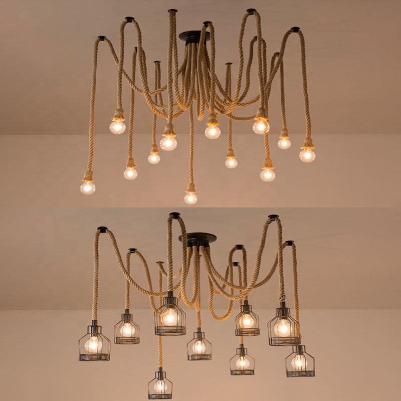 Vintage Chandelier LV121/10BK, 10xE27, Rustic, String and Metal, 2x100cm, Black Support Vintage Chandeliers Προεπιλεγμένος τίτλος Alessandro Design