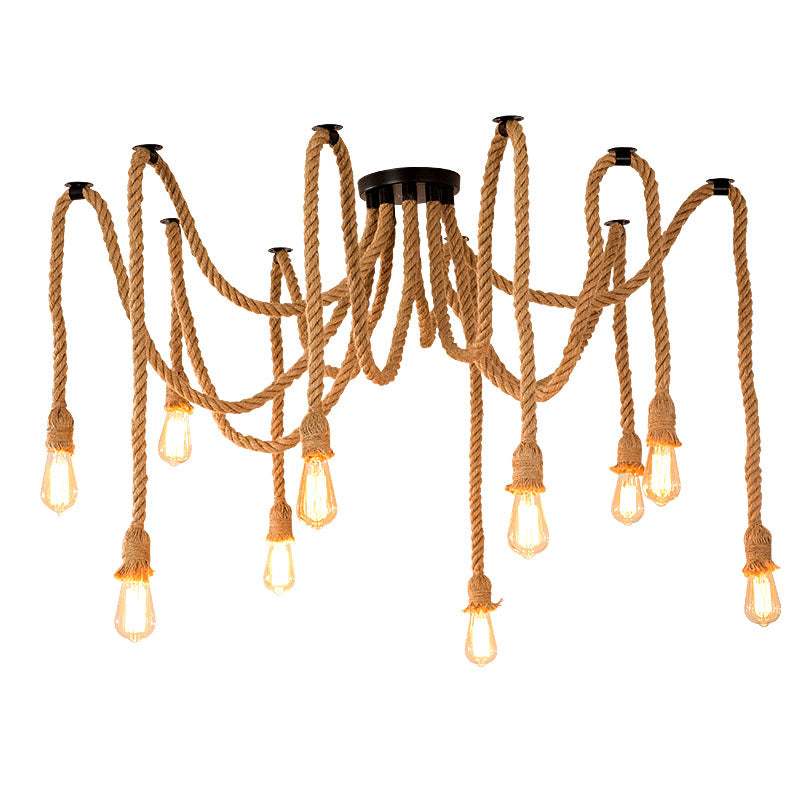 Vintage Chandelier LV120/10BK, 10xE27, Rustic, String and Metal, 2x100cm, Black Support Vintage Chandeliers Προεπιλεγμένος τίτλος Alessandro Design