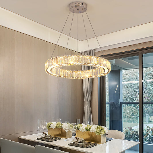 Lustra LED cu telecomanda LLC130/1CH, Cristal si Metal, 31W, 1 Cerc, Dimabila, Inaltime Reglabila, Lumina Rece/Calda/Neutra, Iluminat Luxos Lustre LED cu Telecomanda Default Title Alessandro Design