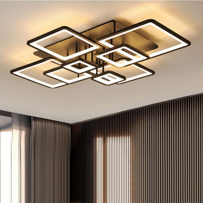 Πολυέλαιος LED με τηλεχειριστήριο ELLA 186W, 8 τετράγωνα, κρύο/θερμό/ουδέτερο φως, ρυθμιζόμενο, μαύροι πολυέλαιοι LED με τηλεχειριστήριο Προεπιλεγμένος τίτλος Alessandro Design