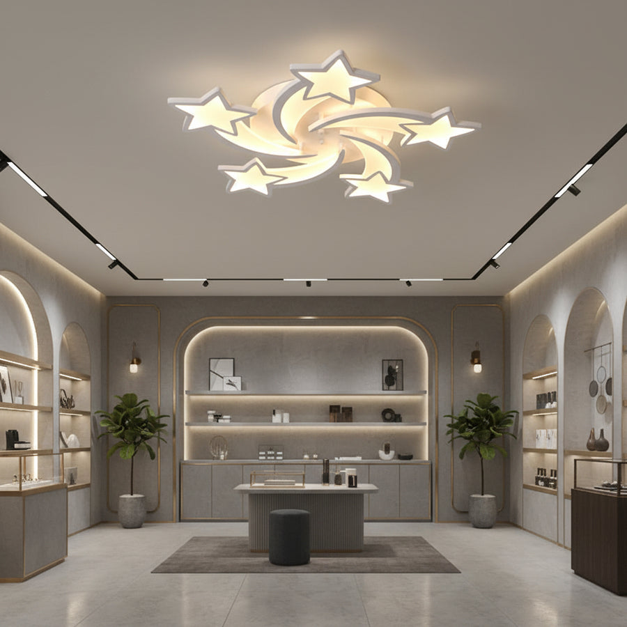 Πολυέλαιος LED με τηλεχειριστήριο IPOMOEA 85W, 5 αστέρια, Κρύο/Ζεστό/Ουδέτερο φως, Ρυθμιζόμενο, Λευκός πολυέλαιος LED με τηλεχειριστήριο Προεπιλεγμένος τίτλος Alessandro Design