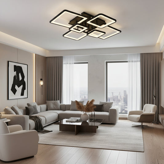 Πολυέλαιος LED με τηλεχειριστήριο ELLA 120W, 6 τετράγωνα, κρύο/θερμό/ουδέτερο φως, ρυθμιζόμενο, μαύρο, μεταλλικό και ακρυλικό πολυέλαιοι LED με τηλεχειριστήριο Προεπιλεγμένος τίτλος Alessandro Design