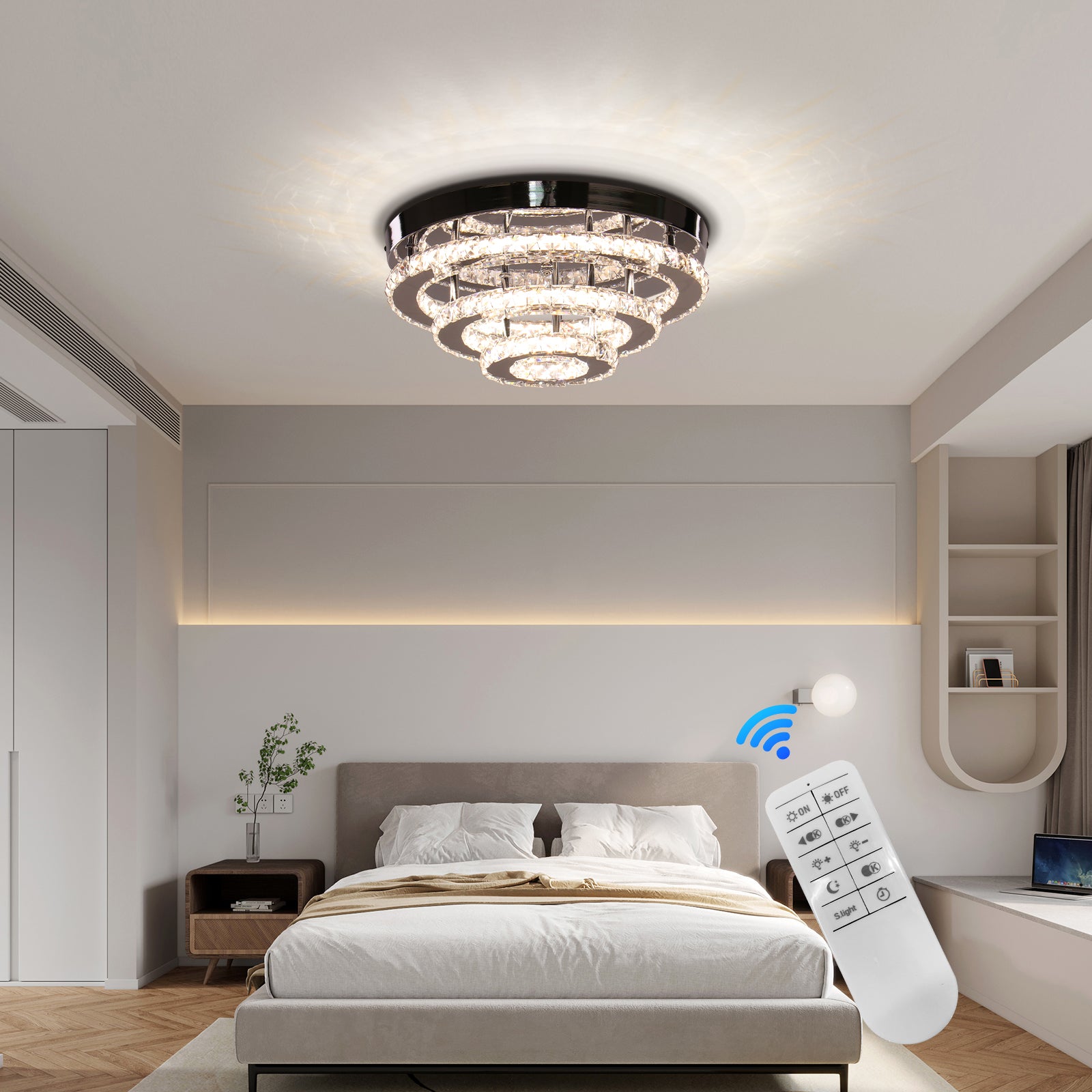 Lustra LED Cristal cu Telecomanda LLC151/500CH, 64W, 3 Elemente, lumina Rece/Calda/Neutra, Dimabila, Crom Lucios Lustre LED cu Telecomanda Default Title Alessandro Design