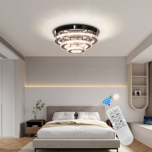 Lustra LED Cristal cu Telecomanda LLC151/500CH, 64W, 3 Elemente, lumina Rece/Calda/Neutra, Dimabila, Crom Lucios Lustre LED cu Telecomanda Default Title Alessandro Design