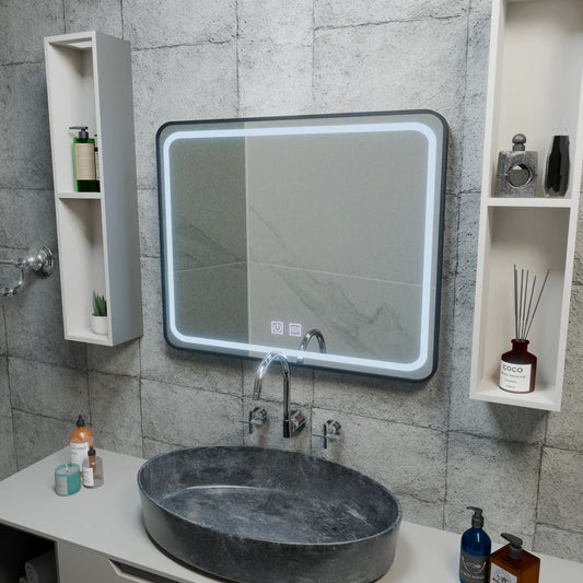 Ορθογώνιος καθρέφτης LED 90x75cm EDGE Touch Demister System, Καθρέφτες μαύρου πλαισίου Korman E Προεπιλεγμένος τίτλος Alessandro Design