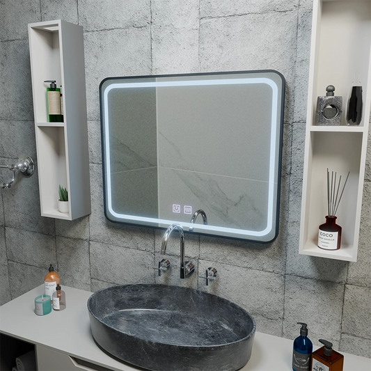 Ορθογώνιος καθρέφτης LED 80x60cm - EDGE Touch Demister System, Μαύρο πλαίσιο