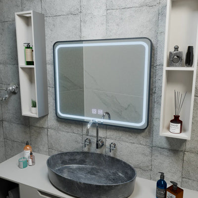 Ορθογώνιος καθρέφτης LED 90x75cm EDGE Touch Demister System, Μαύρο πλαίσιο