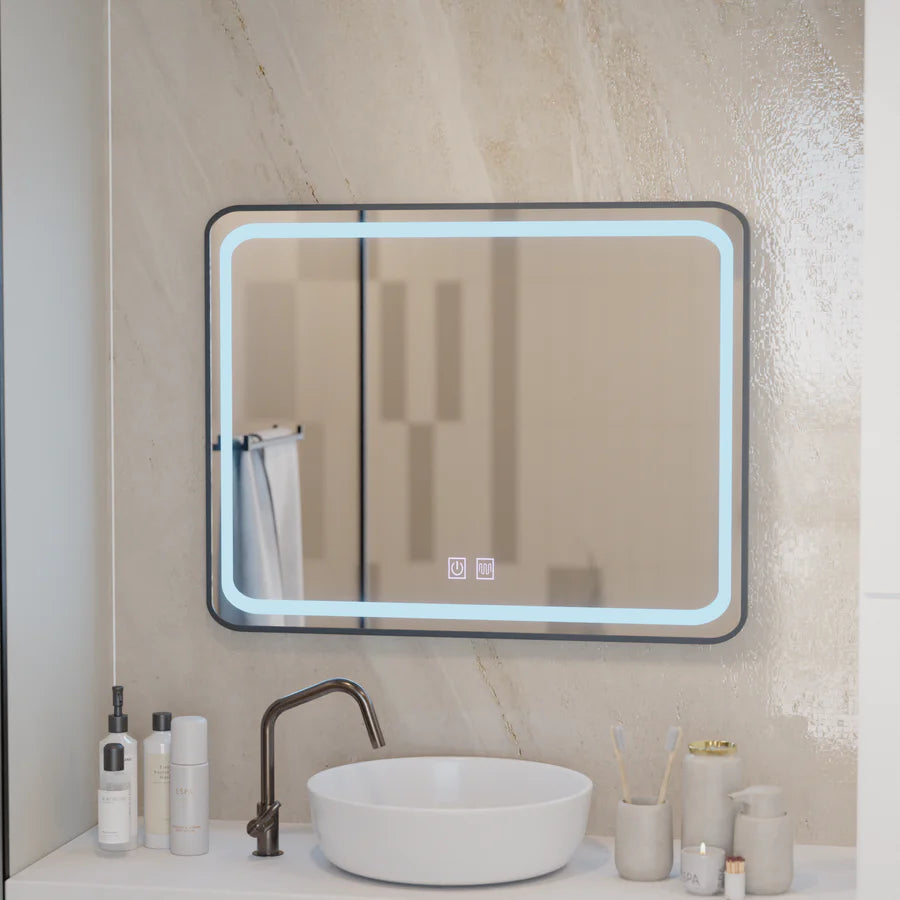 Ορθογώνιος καθρέφτης LED 90x75cm EDGE Touch Demister System, Καθρέφτες μαύρου πλαισίου Korman E Προεπιλεγμένος τίτλος Alessandro Design