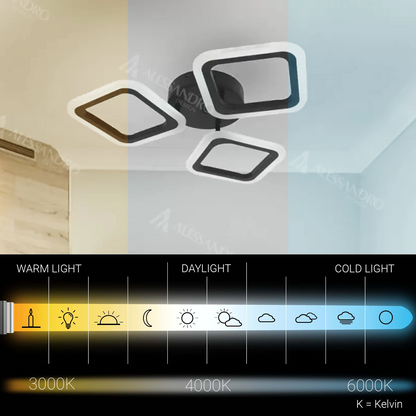 Πολυέλαιος LED PULSARIS 40W, 3 Τετράγωνα, Κρύο/Ζεστό/Ουδέτερο φως, Μαύροι πολυέλαιοι LED Προεπιλεγμένος τίτλος Alessandro Design