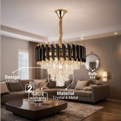 Crystal Chandelier VERSAILLES Nobile 5xE14, Diameter 40cm, Shiny Gold and Black Crystal Chandeliers Προεπιλεγμένος τίτλος Alessandro Design