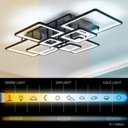 Πολυέλαιος LED με τηλεχειριστήριο ELLA 186W, 8 τετράγωνα, κρύο/θερμό/ουδέτερο φως, ρυθμιζόμενο, μαύροι πολυέλαιοι LED με τηλεχειριστήριο Προεπιλεγμένος τίτλος Alessandro Design