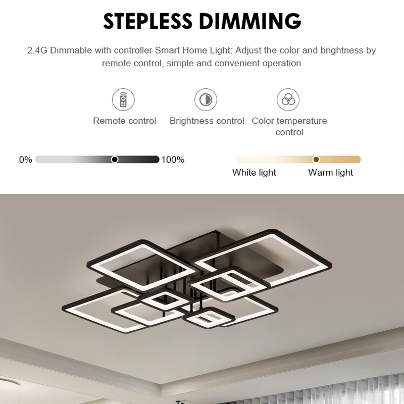 Πολυέλαιος LED με τηλεχειριστήριο ELLA 186W, 8 τετράγωνα, κρύο/θερμό/ουδέτερο φως, ρυθμιζόμενο, μαύροι πολυέλαιοι LED με τηλεχειριστήριο Προεπιλεγμένος τίτλος Alessandro Design