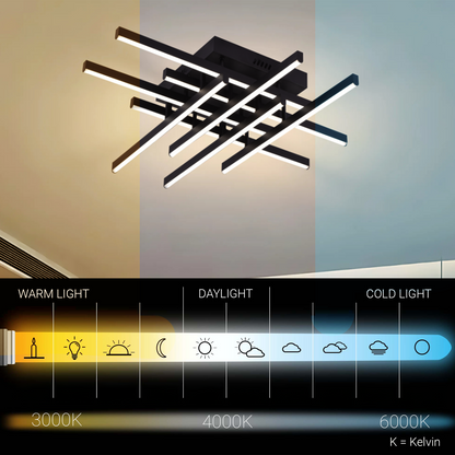 Πολυέλαιος LED με Τηλεχειριστήριο LINEX, 108W, 8 στοιχεία, Κρύο/Ζεστό/Ουδέτερο φως, Ρυθμιζόμενο, Μαύροι πολυέλαιοι LED με Τηλεχειριστήριο Προεπιλεγμένος τίτλος Alessandro Design