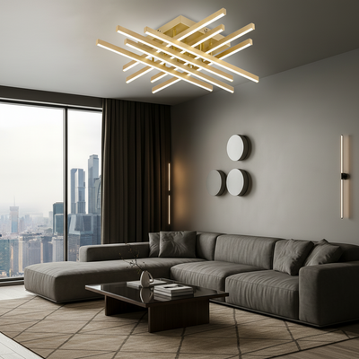 Πολυέλαιος LED με Τηλεχειριστήριο LINEX, 108W, Light 3000K/4000K/6000K, Dimmable, Gold