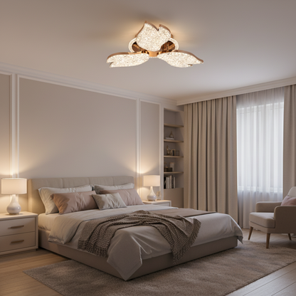 Lustra LED cu Telecomanda , 51W, Lumina 3000K/4000K/6000K, Dimabila, Auriu, Metal si Acril