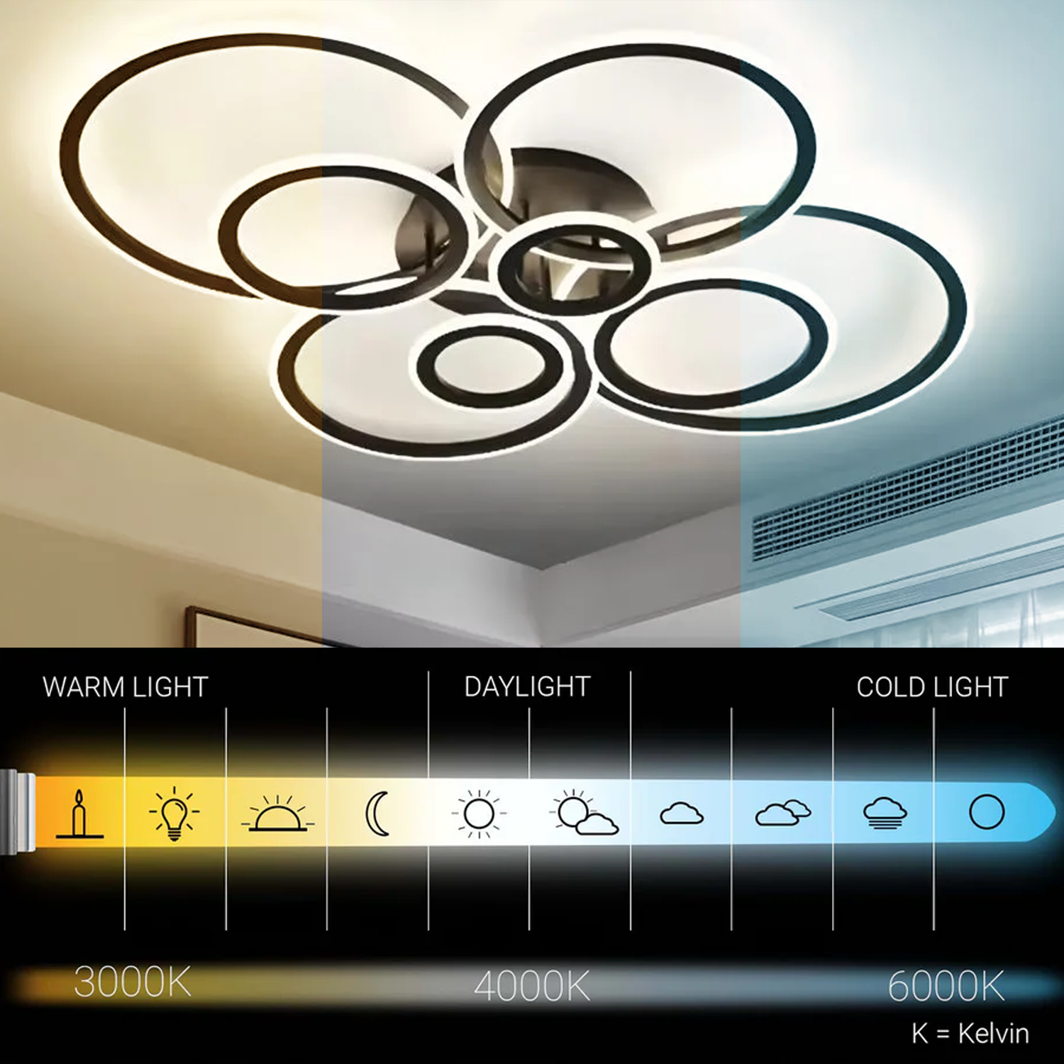 Πολυέλαιος LED με τηλεχειριστήριο BETTY 127W, 8 κύκλοι, κρύο/θερμ/ουδέτερο φως, ρυθμιζόμενο, μαύροι πολυέλαιοι LED με τηλεχειριστήριο Προεπιλεγμένος τίτλος Alessandro Design