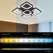 Πολυέλαιος LED με τηλεχειριστήριο ZOE 65W, 5 Τετράγωνα, Κρύο/Ζεστό/Ουδέτερο φως, Ρυθμιζόμενο, Μαύροι πολυέλαιοι LED με τηλεχειριστήριο Προεπιλεγμένος τίτλος Alessandro Design
