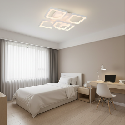 Πολυέλαιος LED με τηλεχειριστήριο ZOE 70W, 5 Τετράγωνα, Κρύο/Ζεστό/Ουδέτερο φως, Ρυθμιζόμενο, Λευκό