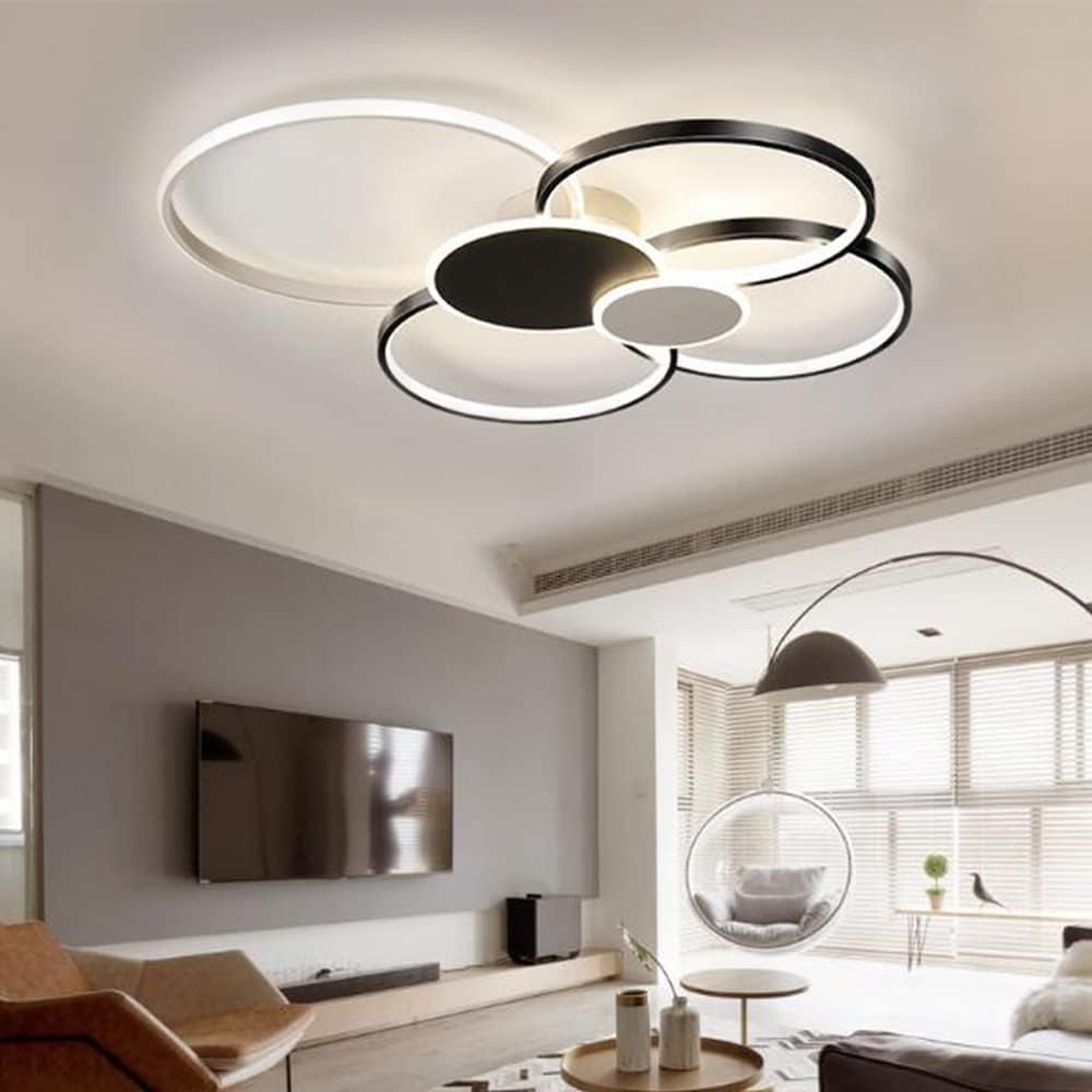 Πολυέλαιος LED με Τηλεχειριστήριο, KILLIAN, 74W, 6 Κύκλοι, Κρύο/Ζεστό/Ουδέτερο φως 3000K/4000K/6000K, Ρυθμιζόμενο, Μαύρο και άσπρο, μεταλλικό και ακρυλικό LED πολυέλαιοι με τηλεχειριστήριο Προεπιλεγμένος τίτλος Alessandro Design