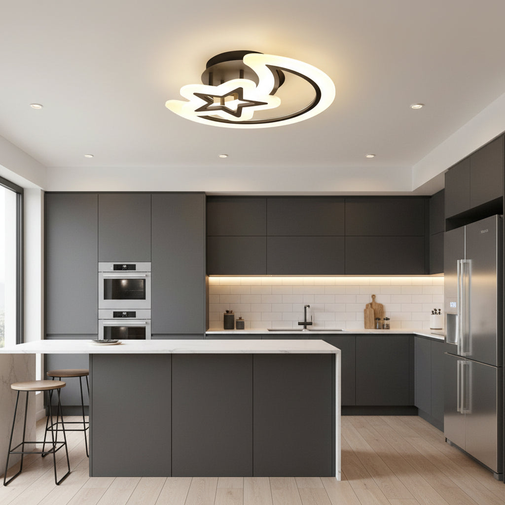 Πολυέλαιος LED με τηλεχειριστήριο MOON AND STAR 59W, 2 Στοιχεία, Κρύο/Ζεστό/Ουδέτερο φως, Ρυθμιζόμενο, Μαύροι πολυέλαιοι LED με τηλεχειριστήριο Προεπιλεγμένος τίτλος Alessandro Design