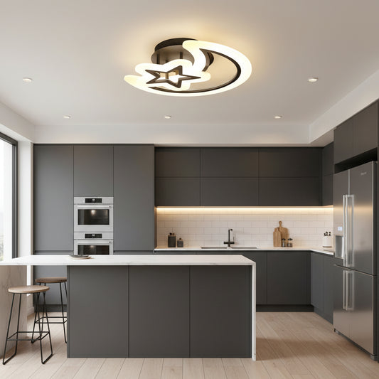 Πολυέλαιος LED με τηλεχειριστήριο MOON AND STAR 59W, 2 Στοιχεία, Κρύο/Ζεστό/Ουδέτερο φως, Ρυθμιζόμενο, Μαύροι πολυέλαιοι LED με τηλεχειριστήριο Προεπιλεγμένος τίτλος Alessandro Design
